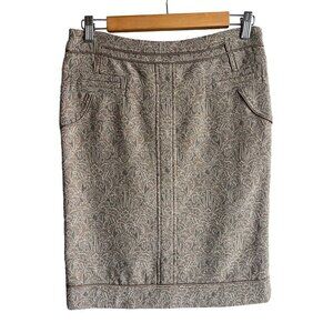 Badgley Mischka Taupe Brocade Pencil Skirt with Subtle Pattern